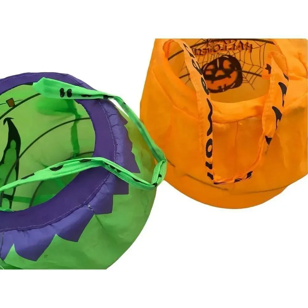 Lot Of 2 Collapsable Pumpkin Trick Or Treat Buckets Halloween Spooky Holiday